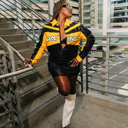 Sexy Leather Shorts & Moto Jacket 2-Piece Set – Streetwear Club Outfit