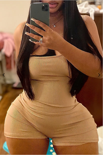 Solid Bodycon Cami One Piece Scrub Jumpsuit Rib Knit Romper Gym Fitness Jumpsuit Woman Basic Tight Rompers