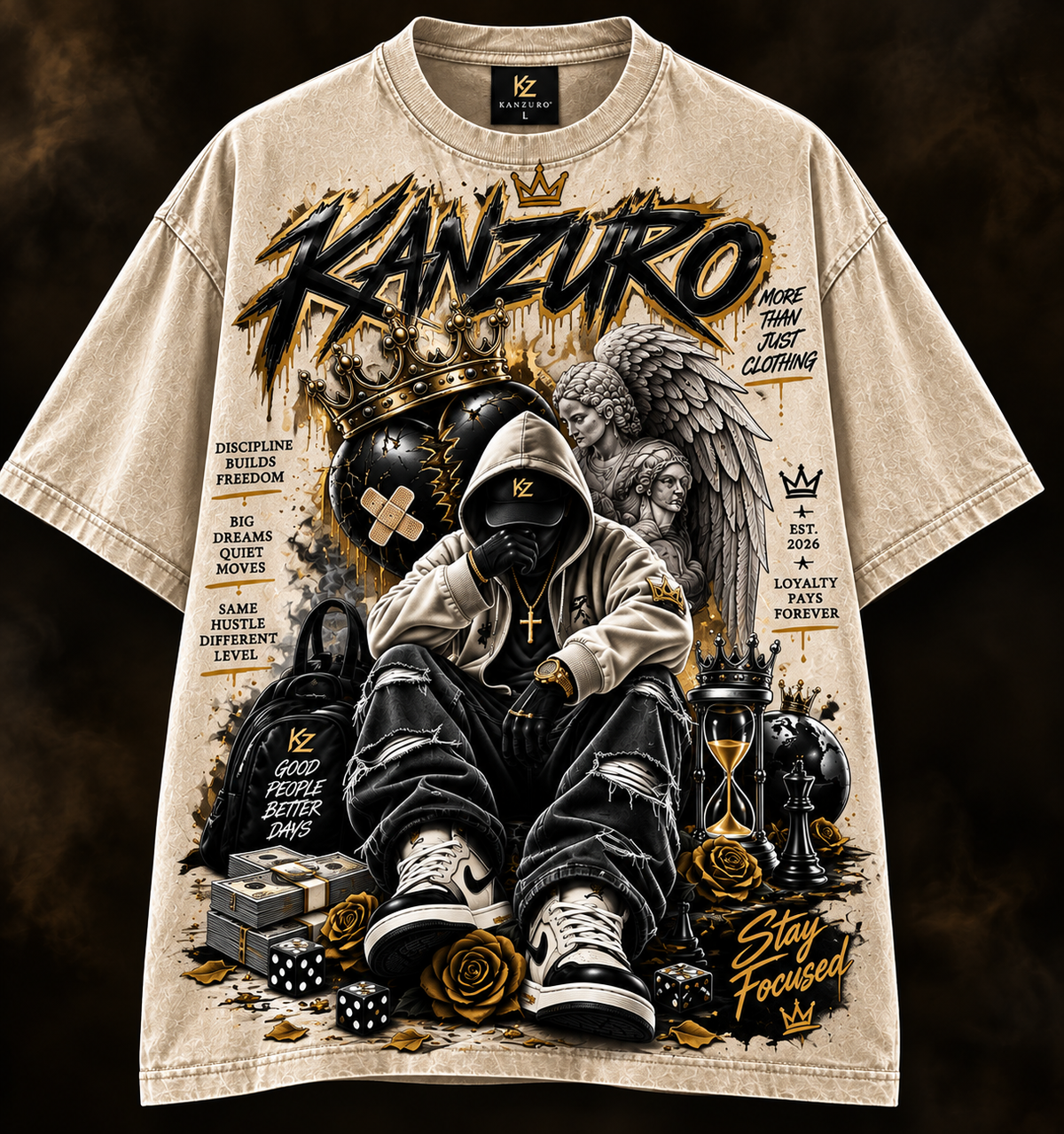 KANZURO Stay Focused™ Oversized Washed Graphic Tee